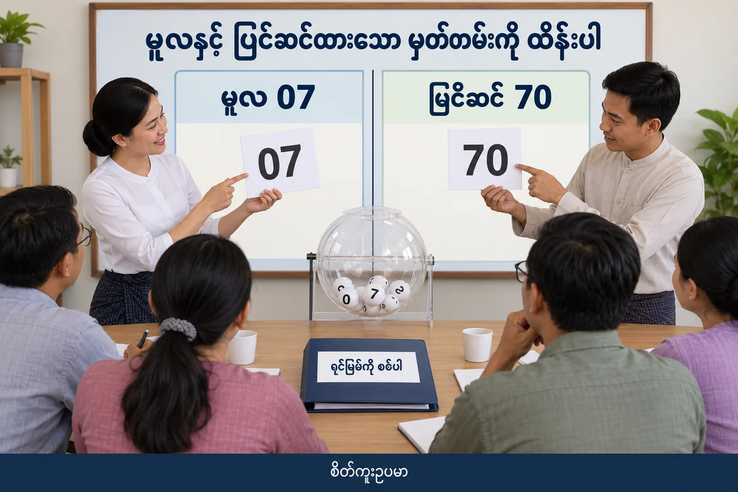 မူလရလဒ်နှင့် ပြင်ဆင်မူကွဲကို ခွဲထိန်းနည်း ကို ပြထားသော စိတ်ကူးဥပမာပုံ။