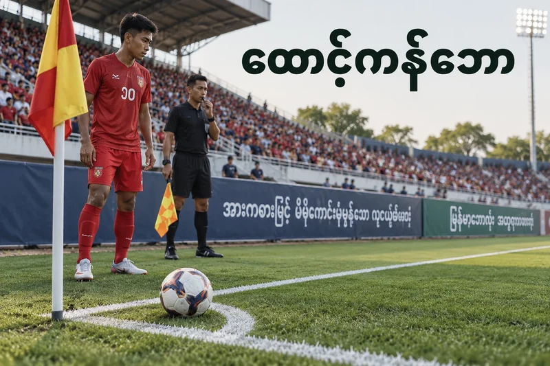 ထောင့်ကန်ဘောအမှတ်တွင် ဘောလုံးတည်၍ ကန်ရန်စောင့်နေသော ကစားသမား